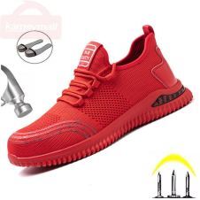 red breathable safety shoes