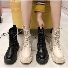 Women Ankle Boots Woman Lace up Shoes Gothic Sock Platform Leather Chunky Heels Boots 