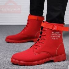 Men Boots British Red High Top Sneakers Men Army Boots Korean Zipper Men's Snow Winter Boots Cowboy Boots for Men Black Eu 39-44