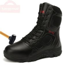 2021 New Male Black Waterproof Desert Steel Toe Boots Anti-smashing Safety Boots