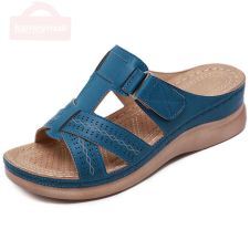 2021 Summer Women Wedge Sandals Premium Orthopedic Open Toe Sandals Vintage Anti-slip Leather Casual Female Platform Retro Shoes