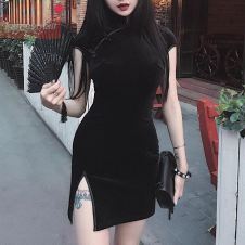 Goth Dark women dress cheongsam chinese style skinny mini dress streetwear sexy vintage harajuku summer women clothing slim 2021