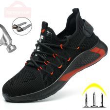 black red steel toe shoes