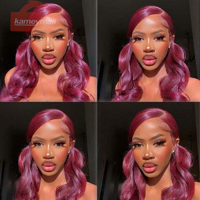 quality red wine long deep wave lace front wig