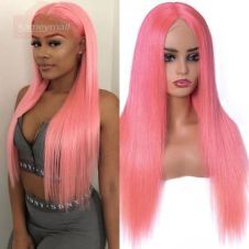 bright pink long straight wig