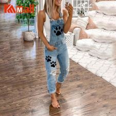 Ripped Jeans For Women Sale Ladies Denim Overalls Printed Washed Ripped Holes Women's Jeans Overalls Apron Denim Trousers