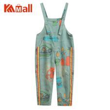 Korean Style Fashion Personality New Vintage Art Print Overalls Women's Pants Summer Casual Loose Denim Trousers 2021 New