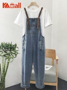 Korean Style Loose Fashion Women Jeans Straight Suspenders Denim Trousers 2021 New Spring Female All-Match Jumpsuit Pants