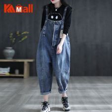 Johnature Women Denim Ankle-Length Jumpsuits Casual Pockets Vintage Summer Clothes 2021 New Loose All-match Jumpsuits