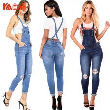 2020 Four Seasons Women's Jeans Strap Lift The Hips Overalls Roll Up Trouser Legs Ankle-Length Cargo Pants Vintage Streetwear