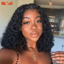 Curly Short 4X4 Lace Closure Bob Wig Pixie Cut Remy Side Part Human Hair Wigs 
