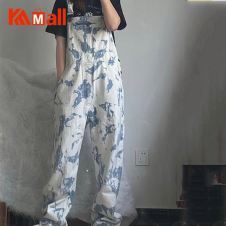 Plus size 5XL 2021 New Loose Jumpsuit Romper Female Dye Tie Printed Wide Leg Overalls Pant Casual Playsuit KZ556
