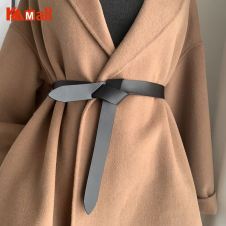 Women's fashion pu leather black belt decorative suit coat ladies belt simple knotted belt retro outside