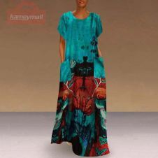 Patchwork Floral Printed Sundress VONDA Casual Short Sleeve Maxi Dress Women's Autumn Stylish Robe Female Cotton Linen Dresses