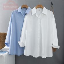 Syiwidii Women Blouses Office Lady Cotton Oversize Plus Size Tops Pink White Blue Long Sleeve 2021 Spring Korean Fashion Shirts