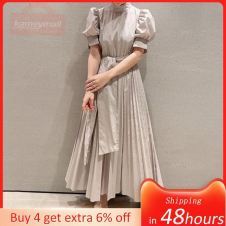 2021 Summer New Style Korean Slim Waist Shirt Mid-length Dress Female Elegant White Shirt-style Long Dress Female Women Dress