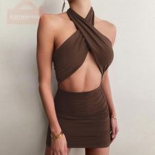 Halter Sexy Dress 2021 Summer Cross Bandage Dresses For Women Party Fashion Hollow Out Slim Hip Off Shoulder Wrap Vestido Black