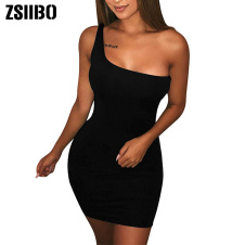 Women's Casual Basic One Shoulder Tank Top Bodycon long sleeve sleeveless Mini Club Dress drop shipping