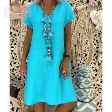 JAYCOSIN Spring New Casual V-Neck Cotton and Linen Dress Women Summer Style Cotton Casual Plus Size Ladies Dress 2020