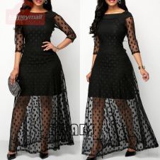 Summer New 2019 Women Black Polka Dot Mesh Long Maxi Dress Summer Beach Ladies PatchworkTulle Lace Long Dress