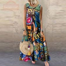 ZANZEA Summer Dress Women Bohemian Sleeveless Floral Printed Sundress Robe Vintage Kaftan Beach Vestido Femme Sarafans Plus Size