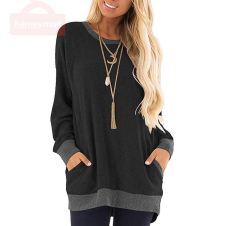 Spring Women Plus Size Tunic Tops Loose Tee Shirt with Pockets Casual O Neck Long Sleeve Blouse Fashion Woman Blouses 2020