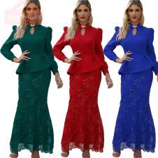 VAZN New chic 2020 spring sexy lady 3 colors long dress full sleeve ruffles ankle-length trumpet dress lady special party dress