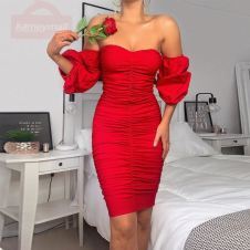 Solid Off Shoulder Ruched Bodycon Dress Party Dress Summer Dress