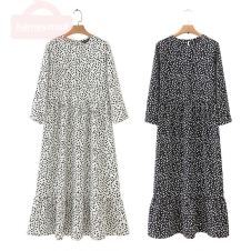 Summer Women Elegant Pleated Maxi Dress Casual O-Neck Three Quarter Sleeve Long Dress 2020 Retro Dot Printed Party Dresses