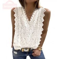 2020 Sexy Lace See Through Hollow Sleeveless Blouses Women Off Shoulder V-neck Slim Solid Top Blusas Summer Casual Shirt SJ6419V
