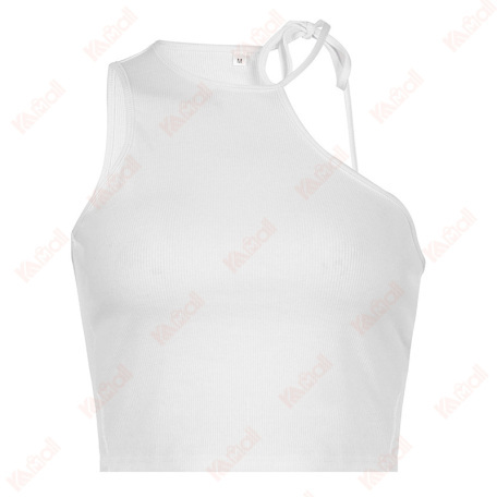 white oblique shoulder tank top