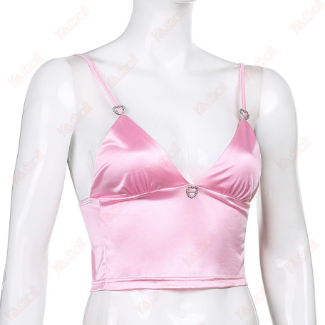 suspender type pink cropped tank tops