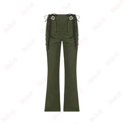 woven green casual long pants