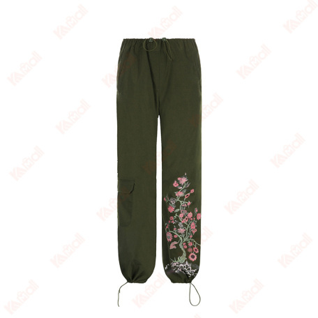 army green drawstring casual pants