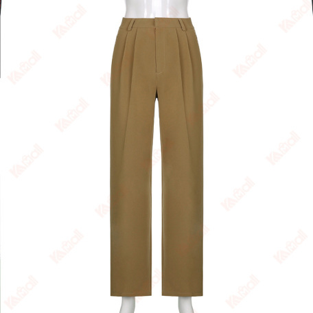 khaki straight type casual pants