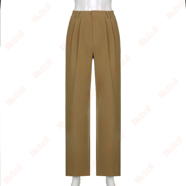 khaki straight type casual pants