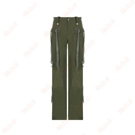 green casual chemical fiber blend pants