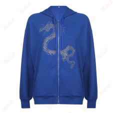 blue dragon print sports hoodies