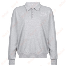 loose grey sweatshirt with collar