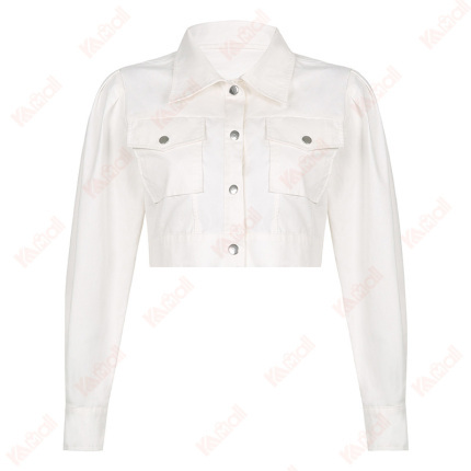 women lapel white denim jacket