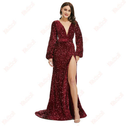 charming red sequined evening dress
