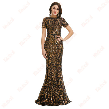 classical black gold evening dress