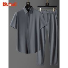 Men's Sets High-end Luxury 2021 Summer Ultra Thin Four Side Elastic Seamless Pants Shirt Suit Lapel Business Leisure Two Piece