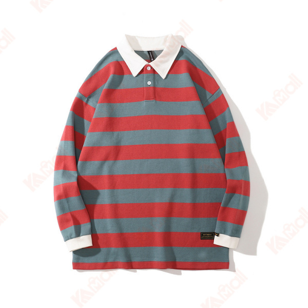 red and gray wide stripes tee