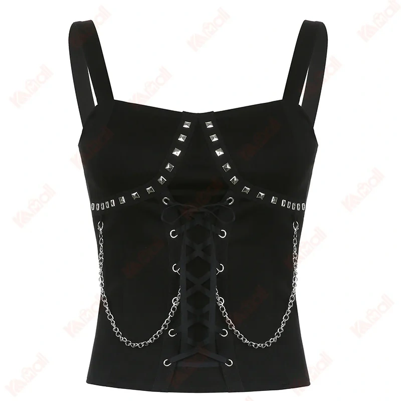 black and fitted tank tops with chains