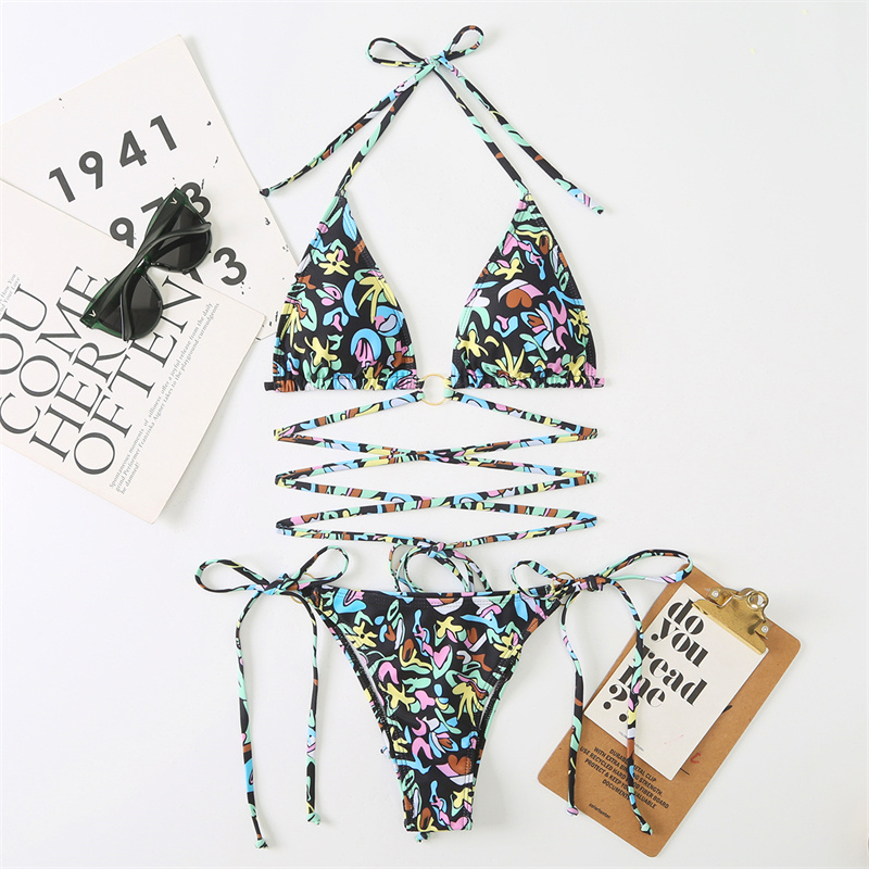 strap style floral print bikini 