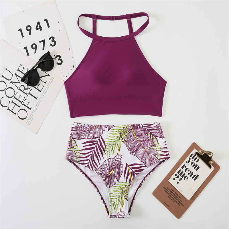 purple floral print tankini