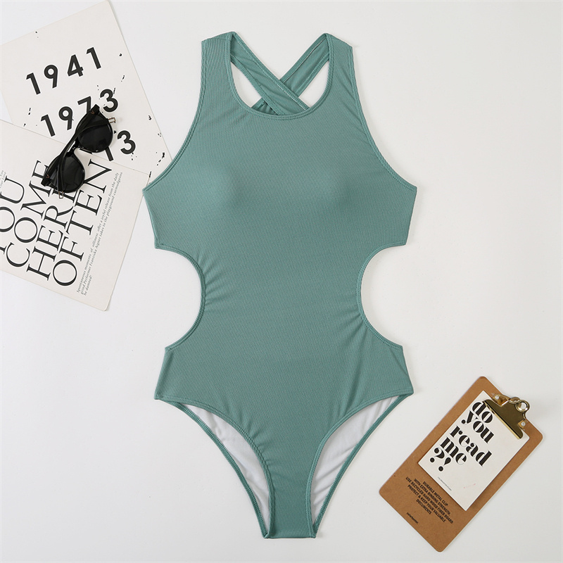 green one piece sexy athletic swimwear