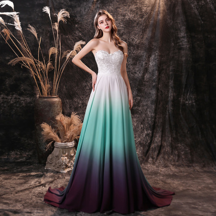 gradient green party evening dress