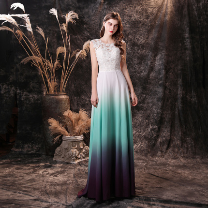fashion green gradient evening dress
